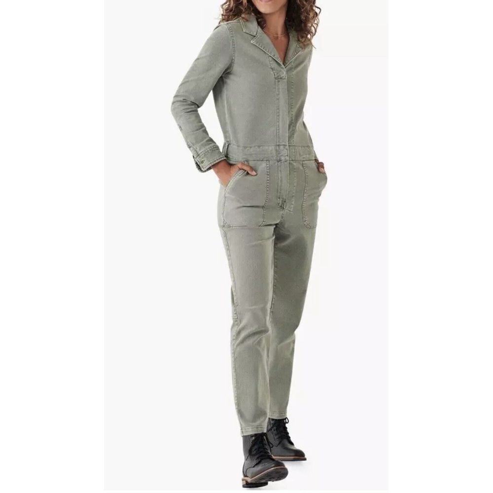 Faherty Womens Overall Jumpsuit Gray Denim Long Sleeve Organic Cotton Size Large